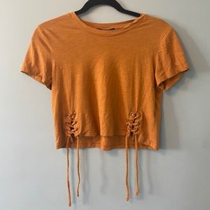 Lace-up Mustard Crop Top